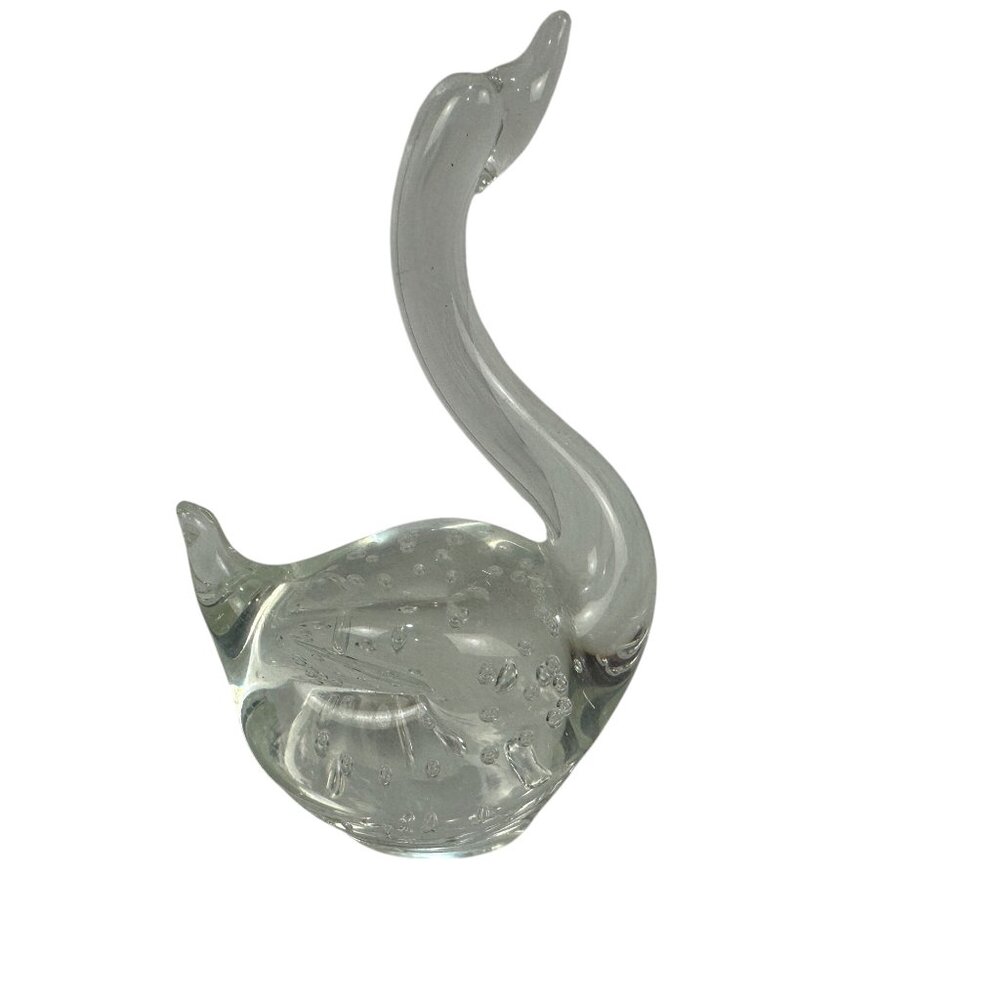 Hand Blown Clear Glass Swan Sculpture Figurine Bubble Paperweight Decoration